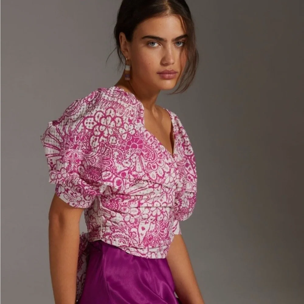 Anthropologie Pink and White Patterned Blouse